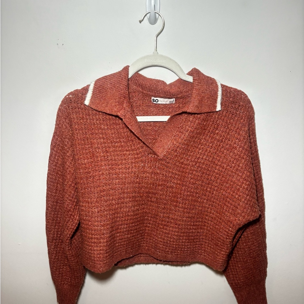 SO Women's V-Neck Sweater in Warm Rust